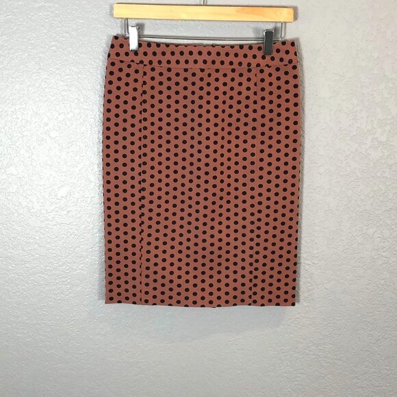 Loft Size 2 Brown Black Polka Dot Cotton Blend Pencil Skirt - Picture 1 of 7